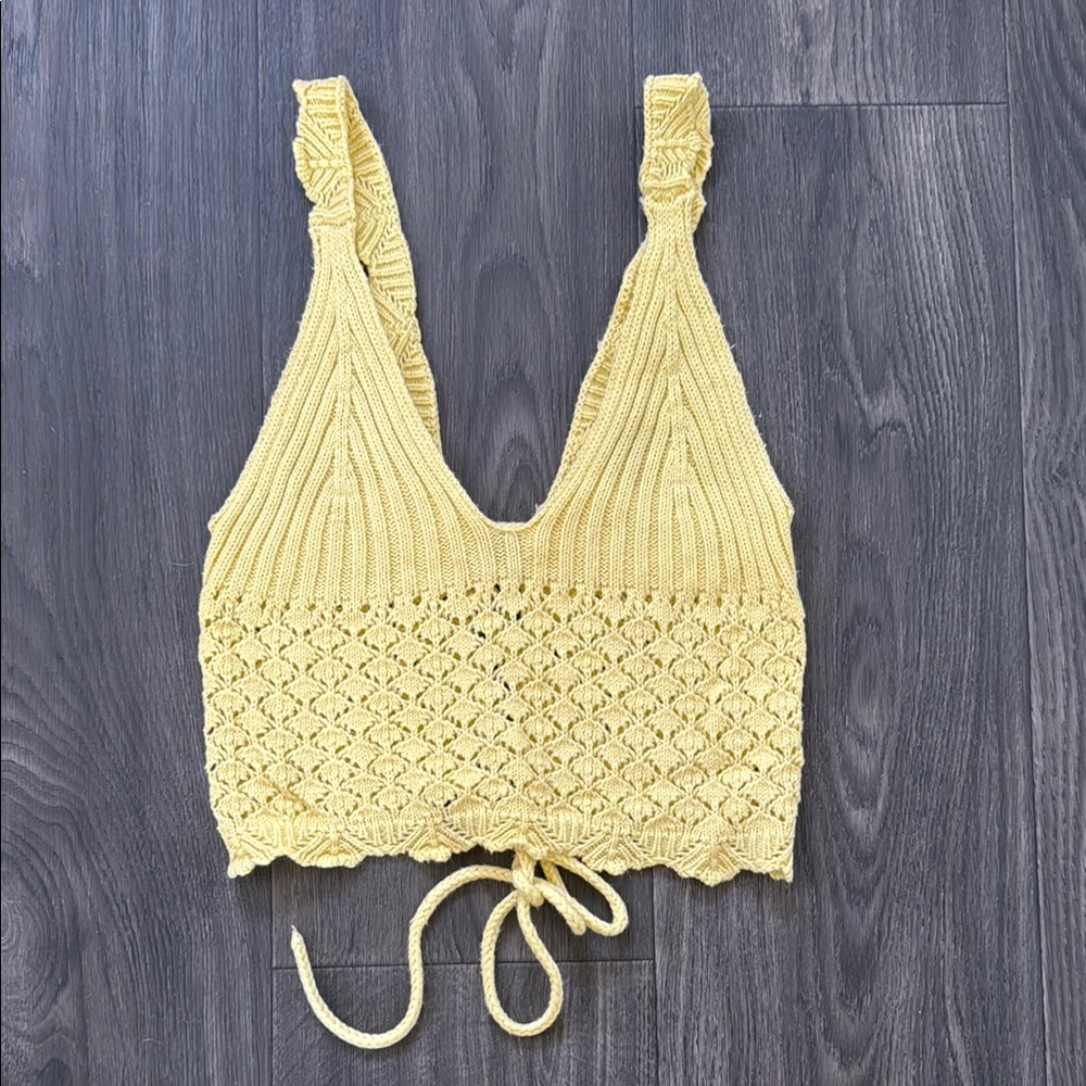 Forever 21 Yellow Knit Crochet Women's Tie Back Tank Top XS
